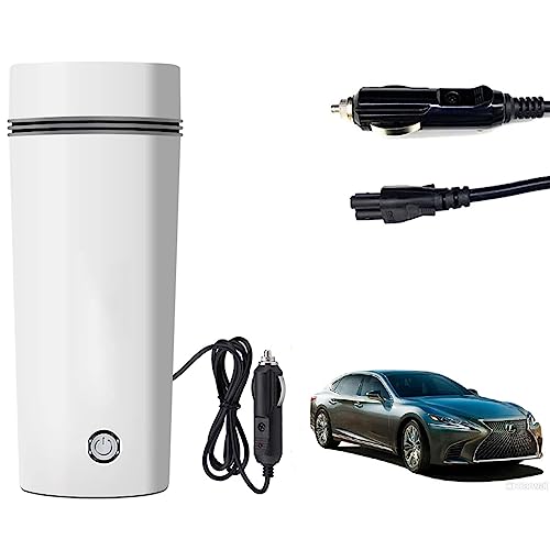 Image of Oshotto 12V Portable Electric Water Bottle for Hot Water Tea Coffee Kettle Mug Multipurpose Food Grade Fast Boil Auto Shut-off For Travel Camping, Road Trip Compatible with Lexus LS (350ml) - White