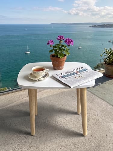 Image of Modern Rectangle Side Table with 4 Wooden Legs, Minimalist End Table /Coffee Table for Living Room, Bedside Nightstand for Bedroom, Balcony & Small Spaces