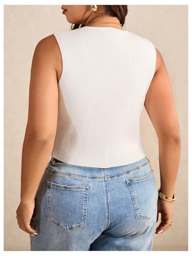 Floerns Women's Plus Size Summer Cute Sleeveless Knit Scoop Neck Slit Business Casual Tank Tops3
