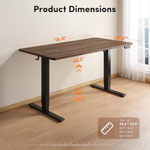 Image of FEZIBO One-Piece Standing Desk, 40 inchx24 inch Seamless Tabletop Electric Height Adjustable for Home Office, Study Rooms & Multi-Device Workstations, Black Walnut