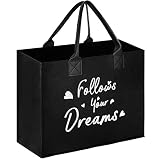 Muspower Personalized Initial Felt Beach Bag,Large Reusable Grocery Bags Shopping Handbag with Leath