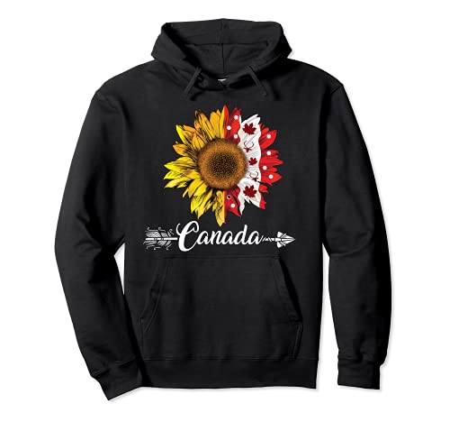 Happy Canada Day Camiseta Mujer Divertida Bandera Canadiense Girasol Sudadera con Capucha