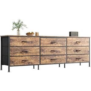 Huuger 63 Inch Dresser for Bedroom, Dresser for Closet with 9 Drawers, Large TV Stand for 55, 65, 70 Inch TV, Entertainment Center with Storage, Wide Long Chest of Drawers, Rustic Brown
