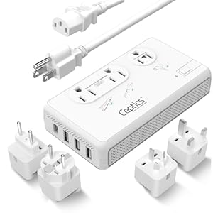 Ceptics 2000W Voltage Converter for Travel, 220V to 110V Converter w/Type C, E/F, G, I Plugs, 2000W Hair Dryer Outlet, 4 USB w/ 1 USB-C PD 18W Fast Charge