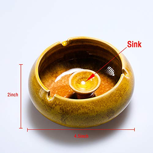 Hookdor Ceramic Ashtray With Lids,Windproof,Cigarette Stoner Ashtray For Indoor Or Outdoor Use，Ash Holder For Smokers,Desktop Smoking Ash Tray For Home Office Decoration (Yellow) #TOP1