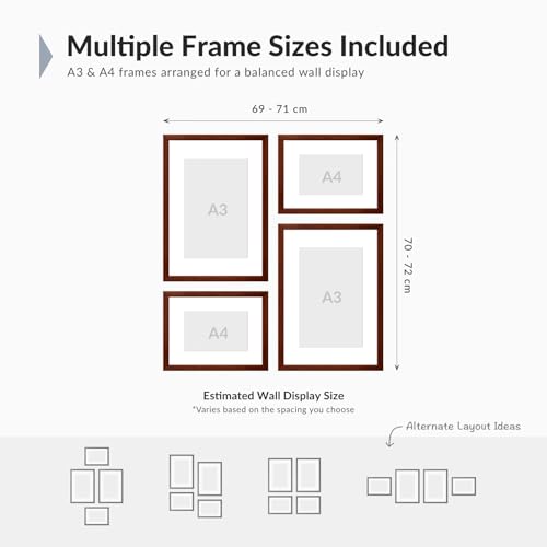 Image of Custom Personalized Photo Collage Framed Wall Art Painting Frames Set | Family Picture Frame Wall Decor Artwork for Living Room Bedroom | A3 + A4 Frame Combo Gallery Style | Personalized Home Decor Gift