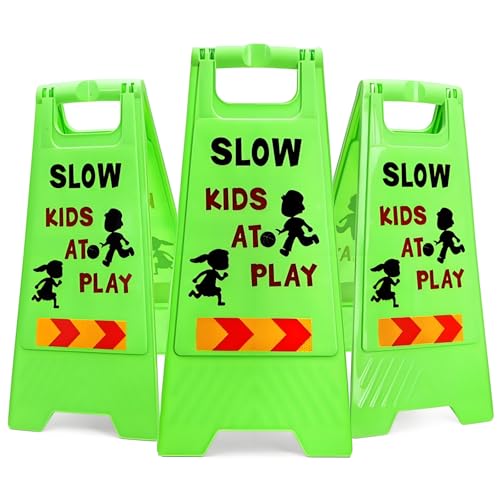 ZAVOOS 3 Pack Kids Playing Signs for Street, Reflective Slow Down Alert Sign with Double Sided Text Graphics, Highly Visible Children Safety Warning Signs for Neighborhoods, Yards, Driveways