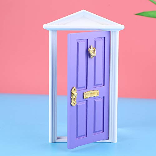 Fauitay Puerta de Casa de Muñecas en Miniatura, Juguete DIY de Madera con Diseño de Borde Liso, Color Brillante para Decoración de Casa de Muñecas, Material No Seguro (Púrpura)