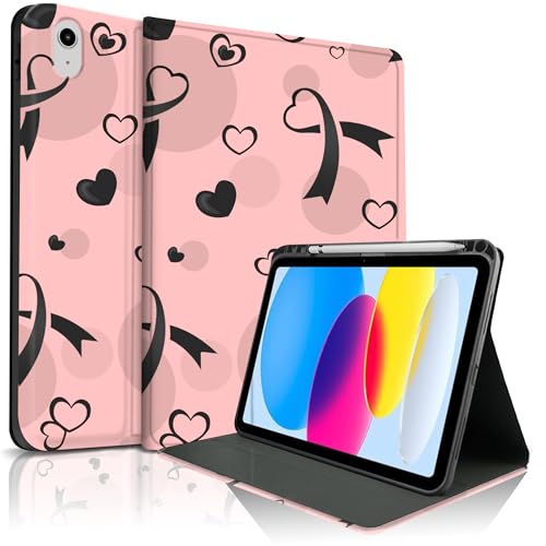 Étui iPad 11 2025 antichoc avec porte-crayon motif ruban rose