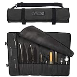 Asaya Canvas Chef Knife Roll Bag - 10 Knife Slots and a Large Zipper Pocket - Durable 10oz Canvas Knife Case with an Adjustable Shoulder Strap - Knives not Included