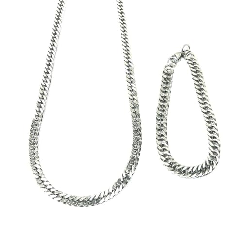 Conjunto Cordão Corrente e Pulseira 60cm Aço Inox Masculino Grossa Prateado Elo Duplo