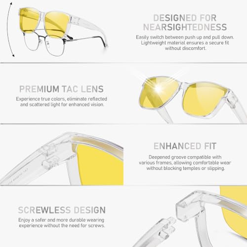 Image of GEGURI Night Vision Glasses, Night Driving Fit Over Glasses Polarized Anti-Glare for Men & Women Yellow Lens