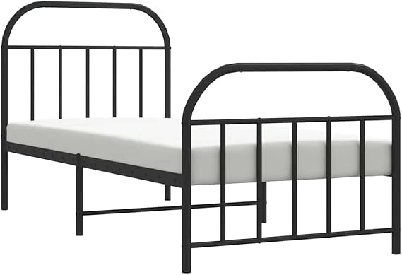 Metal Bed Frame with Headboard and Footboard Black 90x190cm, Robust Steel Construction with Metal Slats and Center Legs for Stability and Support, Includes Underbed Storage