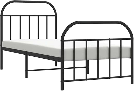 Metal Bed Frame with Headboard and Footboard Black 90x190cm, Robust Steel Construction with Metal Slats and Center Legs for Stability and Support, Includes Underbed Storage
