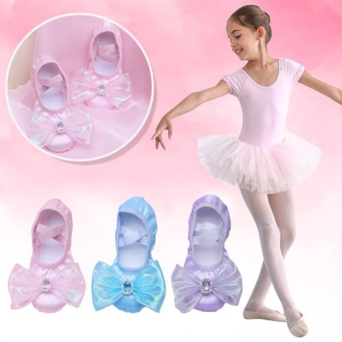 Generic Girls Ballet Shoes Cute Rhinestone Bowknot Dance Slippers Toddler Kids Indoor Yoga Canvas Dancing Performance Shoes4