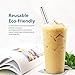Set of 2 Stainless Steel Boba Straws with Cleaning Brush & Angled-Tip Straws with Carry Bag by Teivio, Wide Bubble Tea & Smoothie Straw with Silicone Tips, 12mm/0.5