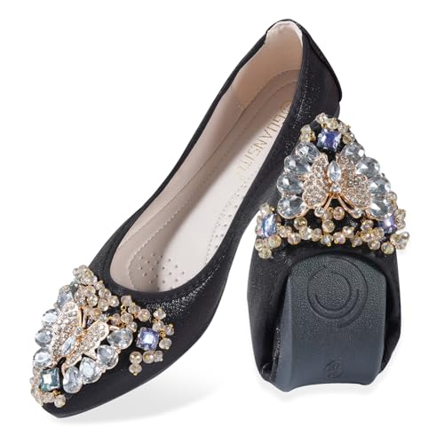 Ballerines plates MACHSWON à enfiler avec papillon strass pour femme