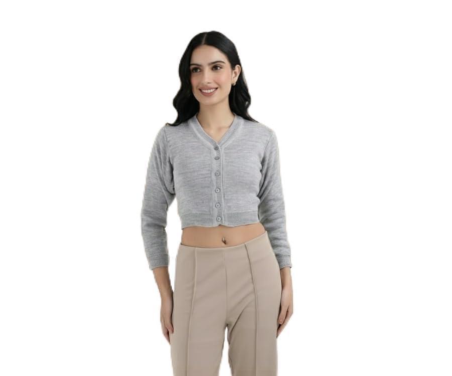 Image of Women Winter Wear V-Neck Full Sleeves Regular Fit Woollen Blouse