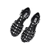 Cape Robbin Elowyn Sandals Slides for Women, Studded Womens Mules Slip On Shoes - Black Size 6