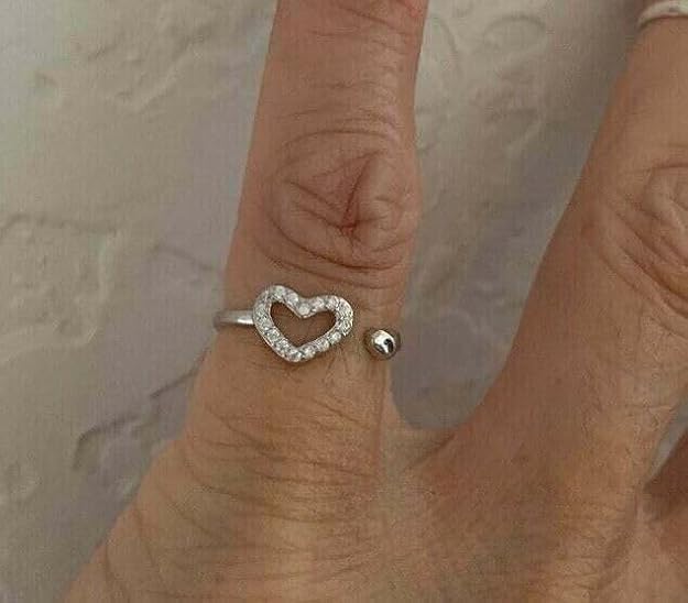 Women's Heart Adjustable White Cubic Zirconia Diamond Toe Ring 925 Sterling Silver.