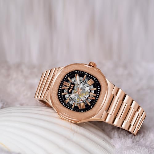 Image of ALIX AL2904 Automatic Mechanical Self-Winding Skeleton Dial 30 ATM Waterproof with Stainless Steel Band Wrist Watch