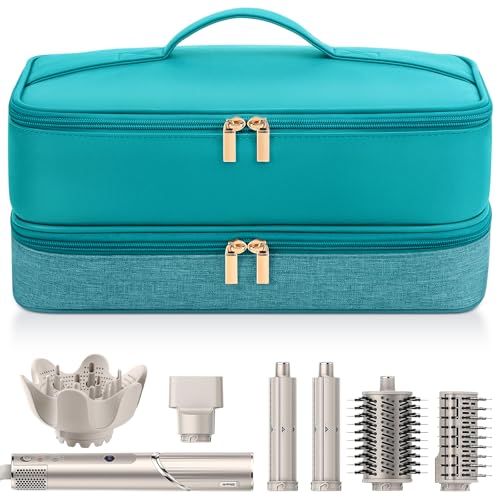 Travel Hair Dryer Case for Shark Flexstyle, Double-Layer Carrying Case for Shark Flex Style Blow Dryer, Portable Hair Tools Storage Organizer Bag for Shark Beauty Hairdryer Attchments (Teal Green)