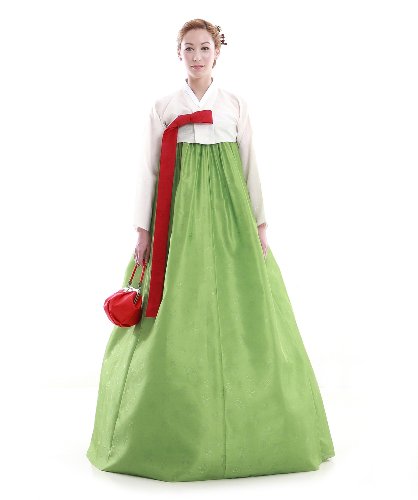 Hanbok Custom Made Green White Evening Party Faux Silk Formal Wrap Korean Dress #TOP4