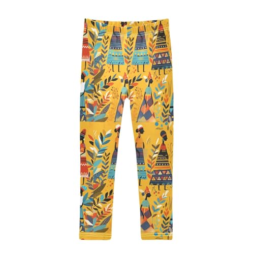 African Ethnic Tribal Graphic Leaf Girls Casual Leggings for Kids Printed Long Pant Bottoms Stretch and Soft