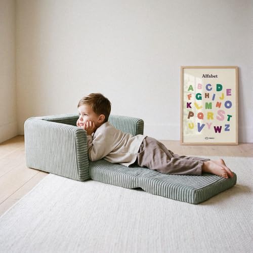 Fauteuil Enfant Cubie Velours Convertible Vert Plush Nest