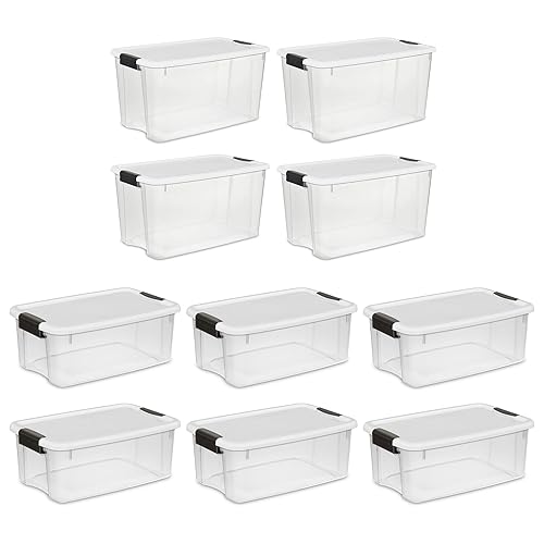 Sterilite 4 Sets of 70-Quart & 6 Sets of 18-Quart Heavy-Duty Stackable Storage Container Tote, Clear Base w/White Latch lid for Home Organization - image 1