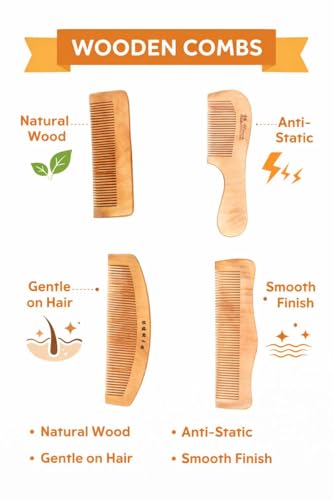 Image of Natural Bamboo Wooden Hair Comb Set of 4