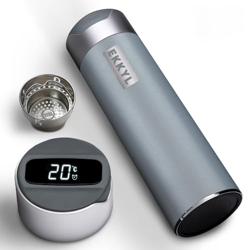 EKKYL Smart Watter Bottle Medical Grade Stainless Steel Sus 316L - Double Walled & Vacuum Insulated - Leak Proof & BPA free - Ideal for Hot Drinks, Soup, Coffee, Hot Chocolate, Tea. (Black)
