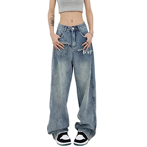 Gothic Jeans Women's Vintage High Waist Wide Leg Jeans Women's Loose Straight Tube Floor Dragging Jeans