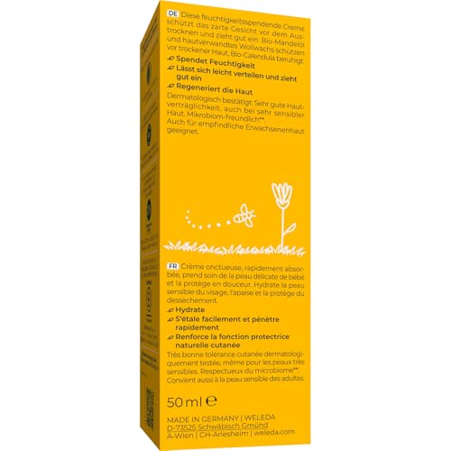 2. Bild von WELEDA Bio Baby Calendula Gesichtscreme - Naturkosmetik Feuchtigkeitscreme mit Mandelöl & Bienenwachs zur Pflege von trockener Haut. Natürliche Gesichtspflege Creme für Babys & Kinder (1x 50ml)