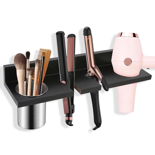 SLLPL Hair Tool Organizer for Bathroom &ndash; Wall Mounted Hair Dryer Holder with Heat-Resistant Cups...