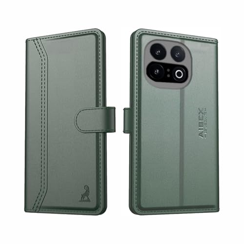 Image of AIBEX Compatible for iQOO 15 5G Flip Cover Leather Finish | Inside TPU with Card Pockets | Wallet Stand | Complete Protection Flip Case Green