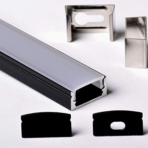 Aftertech 3m 3mètres 1708 PROFIL ALUMINIUM POUR BANDE LED BARRE RIGIDE 3MT + COUVERCLE (1708N Couvercle NOIR OPAQUE)