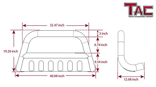 TAC Bull Bar Fit 2016-2023 Toyota Tacoma Pickup Truck (Remove Skid Plate - If Equipped) 3\" Stainless Steel Front Bumper Grille Guard Brush Guard - Thumbnail 5