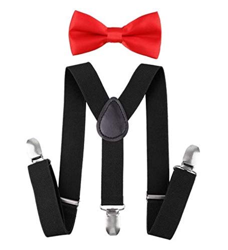 Boy's Suspender and Red Bow Tie Set for Kids 1 to 4yrs, Black-image-15