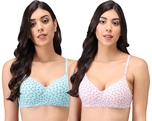 Image of Women's Cotton Lightly Padded Non-Wired T-Shirt Bra Pack of 2 (Reg HC-P2 Multicolor 30)