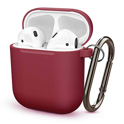 COVER SILICONE SLIM COMPATIBILE PER APPLE AIRPODS 1 E 2 CUSTODIA ANTIGRAFFIO + GANCIO (Rosarosso)