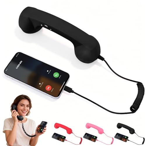 Retro Phone Handset,2026 New Retro Style Type-C Phone Handset,Type-C Retro Telephone Wired Handsets Style Landline Handle Receiver for Cell Mobile Video Conferences,Calls,Meetings (Black)
