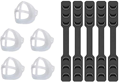 5pcs Enhance Breathing Space Face Protective Brackets Set with 5pcs Face Coverings Extender Ear Savers, Silicone Breathable Lipstick Protection, Face_mask Reusable Inner Frame, White