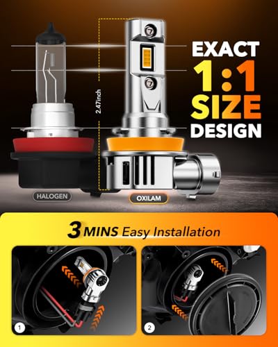 Image of OXILAM H11 Fog Bulbs Yellow Light, 1200% Brighter Amber Fog Lights, Full Illumination No Dark Spot, 1:1 Design Wireless Plug & Play, IP68 Waterproof, Pack of 2