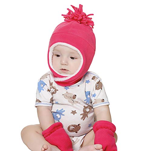 0-7Yrs Kid Toddler Fleece Lined Hat and Mittens Set Baby Boy Girl...