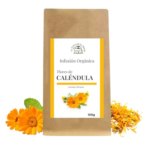 INFUSIÓN DE CALÉNDULA ÓRGANICA 100g - Flores de Caléndula Enteras Secas - Té de Caléndula 100% Natural - Caléndula a Granel - Beneficios para la Piel y Bienestar (100 gr)- La Tetera de la Abuela