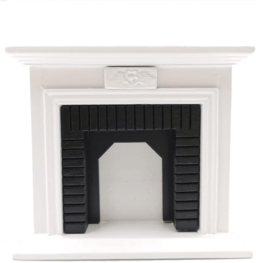 Dollhouse Decoration Accessories,1:12 Dollhouse Miniature Furniture Room Wooden Vintage Black White Fireplace