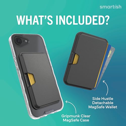 Image of Smartish iPhone 17e /16e MagSafe Clear Case + MagSafe Wallet - Magnetic Slim Case - Anti-Yellow Thin Grip Cover + Detachable Wallet - Magnetic Card Holder for Apple iPhone 17e /16e - Clearly Clear