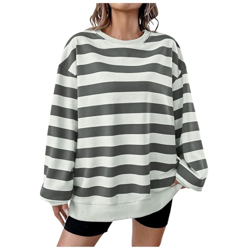 Sweatshirt rayé pour femme coupe ample beige en taille L collection automne