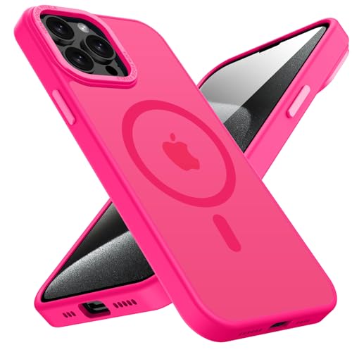 Coque iPhone 15 Pro Max MagSafe antichoc translucide rigide rose rouge